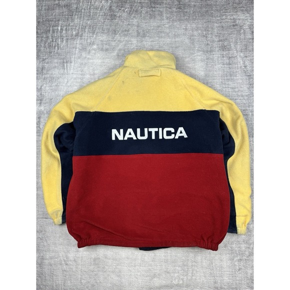 Vtg NAUTICA Jacket Men's XL Blue Full Zip Fleece Sailing‎ Striped Reversible 90s - Picture 8 of 16